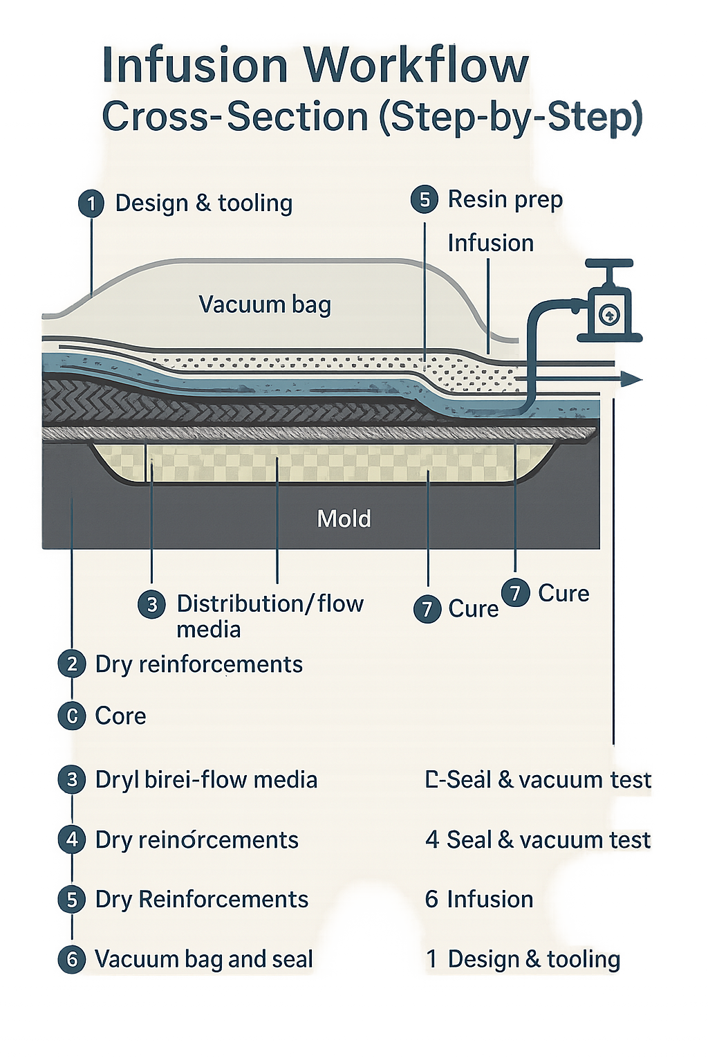Infusion Workflow Cross-Section (Step-by-Step)